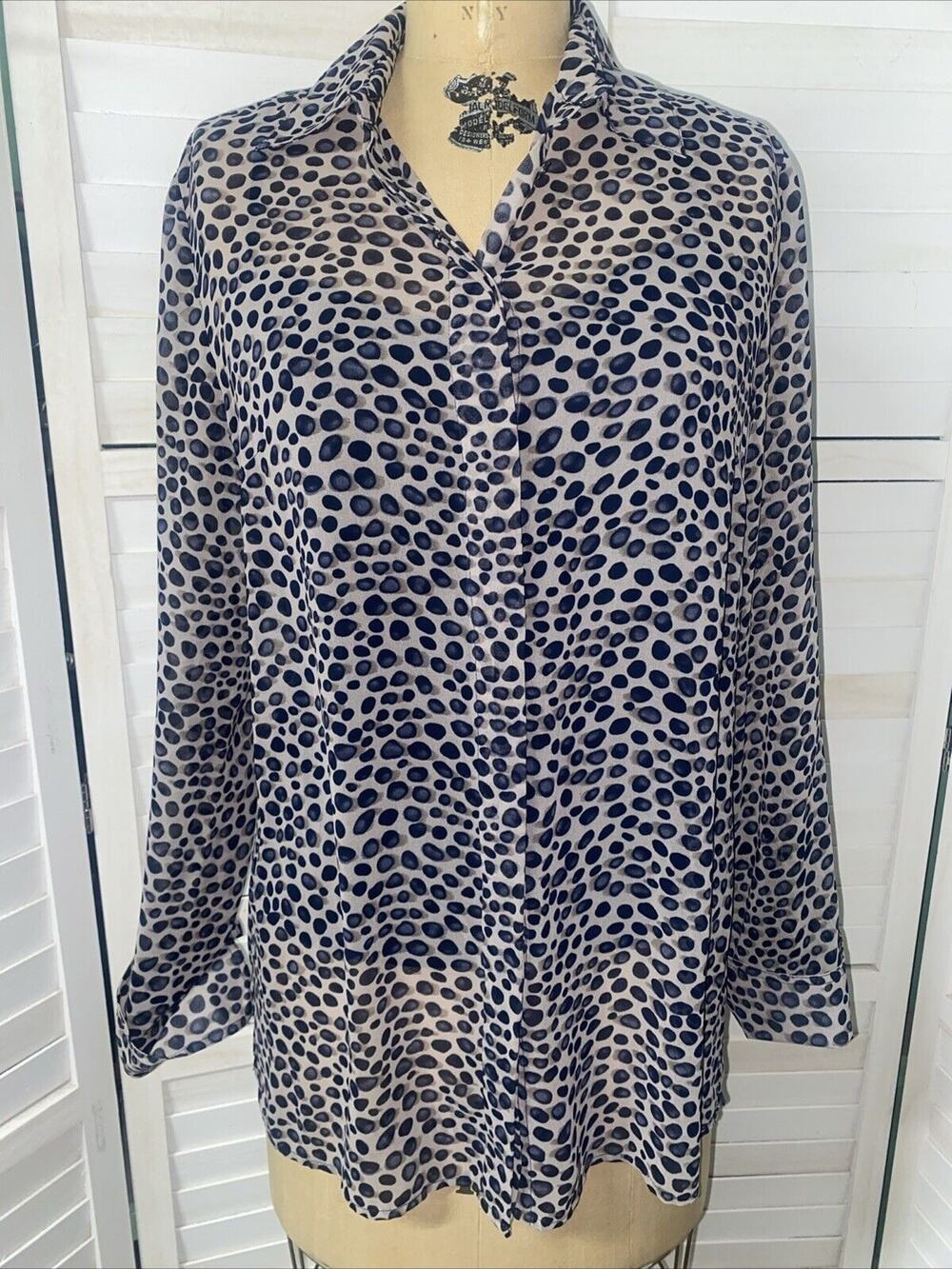 Yansi Fugel Size S Women's Spotted Long Sleeve Top Blouse Chiffon Lined Small